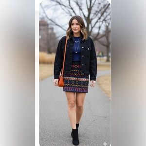 Sam Edelman Black Skirt with Vibrant Geometric Patterns